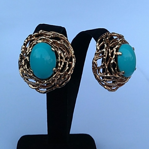 1940s PANETTA Robin's Egg Turquoise Blue Clip-On's - Picture 2 of 8